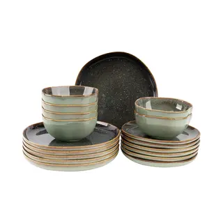 James Cooke - Moss - Serviesset - 6 Persoons - 18 Delig - Groen - Organische Vorm - Stoneware - Bordenset