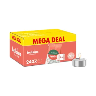 Bolsius - Bulk Pack Tea Lights - 240 Pieces - 6 Burning Hours - White - Contains Natural Plant Wax - Length Burning Time - Decorative Household