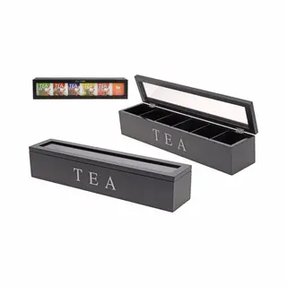 Voraga Tea Box - Rechthoekige Theebox Met 6 Vakken - Opschrift "Tea" In Het Engels