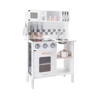 Woet® Houten Speelgoed Kinderkeuken - Speelkeukentje Met Kookplaat Met Licht En Geluid - Speelkeuken Wit Met Diverse Accessoires - Werkbladhoogte 55