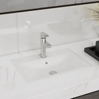 Ceramic Bathroom Sink Basin Faucet/overflow Hole White Rectangular Vidaxl