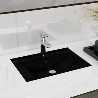 Ceramic Bathroom Sink Basin Faucet/overflow Hole Black Rectangular Vidaxl