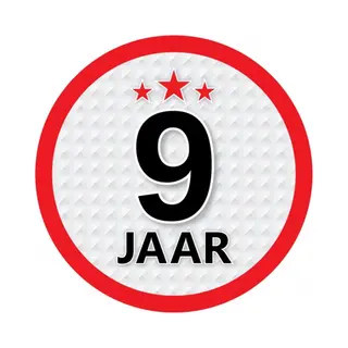 Bellatio Decorations 9 Jaar Leeftijd Sticker - Rond - Dia 15 Cm - 9 Jaar Verjaardag - Jubileum - Leeftijd Versiering