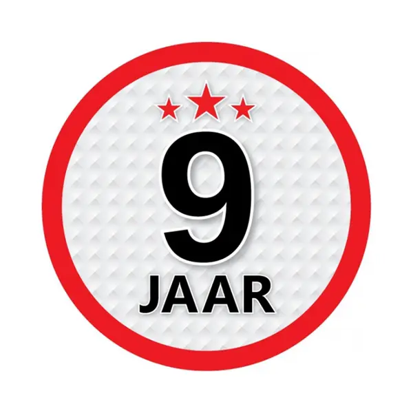 Bellatio Decorations 9 Jaar Leeftijd Sticker - Rond - Dia 15 Cm - 9 Jaar Verjaardag - Jubileum - Leeftijd Versiering thumbnail