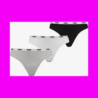 Puma Damen Unterwäsche Unterhosen 6 String Thong (2x3) Im Vorteilspack (White/Grey/Black, M)
