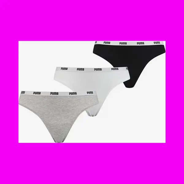 Puma Damen Unterwäsche Unterhosen 6 String Thong (2x3) Im Vorteilspack (White/Grey/Black, M) thumbnail
