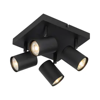 Qazqa Verstellbarer Deckenstrahler, Deckenspot - Jeana - Schwarz, Max. 10W, Geeignet Für Led, 20cm, Quadratisch, 4-flammig, Ideal Als Flur, Küche