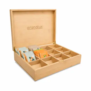 Grandlux Theedoos 12 Vaks - Ruime Vakken Voor Pickwick, Pukka, Twinings, Clipper - Theekist - 100% Bamboe