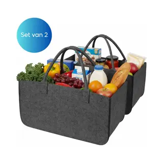 Janse® Boodschappentas, 2 Stuks, Zwart, Stevige Boodschappentas, Vilten Tas, Stevige Tas, Opbergtas, Goodiebag, Shopper, Zestien If Grey