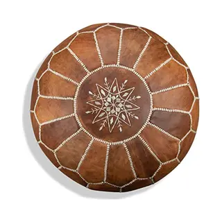 Poufs&Pillows Handgemaakte Lederen Poef - Handgemaakt - Geleverd Met Vulling - Ottomaanse Voetensteun, Vloerkussen (cognac Bruin)