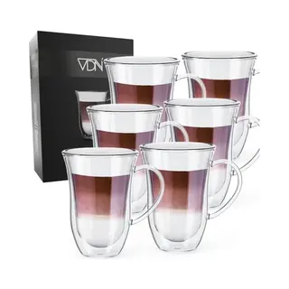 Vdn Dubbelwandige Koffieglazen Theeglazen Met Oor - 300 Ml Koffietassen - Set Van 6 Handgeblazen Cappuccino Latte Macchiato Glazen