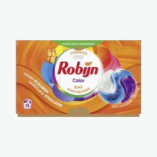 3+2 Gratis, Robijn Wascapsules 3-in-1 Color 15 Stuks