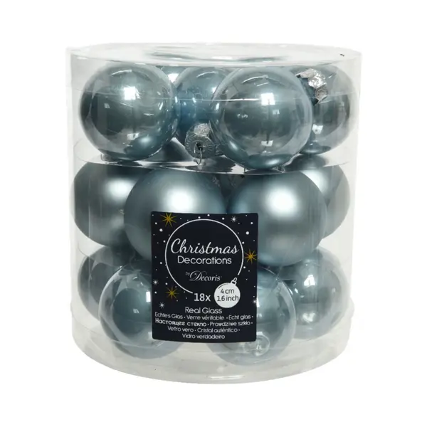 Kaemingk Weihnachtskugeln Glas 4cm X 18 Stück Kleine Christbaumkugeln Hellblau Nebelblau thumbnail