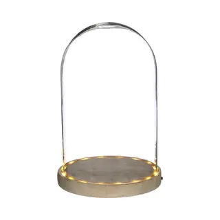 Ideas 4 Seasons Decoratie Stolp - Glas - Houten Plateau - Led Verlichting - D17 X H25, 5 Cm