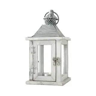 Lantaarn - Hout - Windlicht - Kaarsenhouders - Wit - 13 X 25 Cm - Landelijke Woonstijl