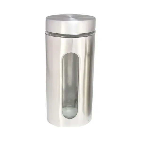 Voorraadpot - 2, 2 Liter - Glas Met Rvs - Bewaarpot - 10 X 10 X 22 Cm - Voorraadbus thumbnail