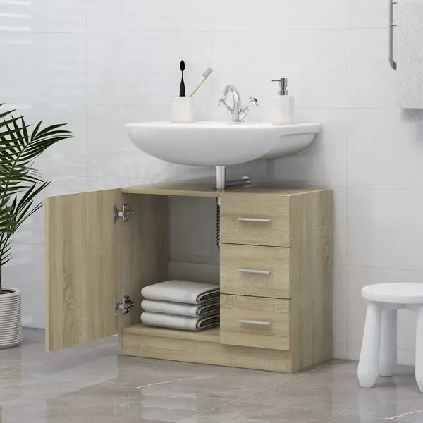 Waschbeckenunterschrank Sonoma-eiche 63x30x54 Cm Holzwerkstoff - Vidaxl thumbnail