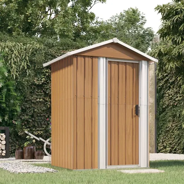Garden Shed Brown 126x97.5x177 Cm Galvanised Steel Vidaxl thumbnail