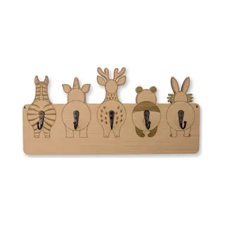 Jooba® Kinderkapstok - 5 Metalen Haken - Kapstok Met Dieren - Kapstok Hangend - Hout - Wandkapstok - Met Bevestigingsmateriaal