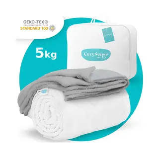 CozySense® Verzwaringsdeken 5 Kg - Weighted Blanket - Zwaartedeken Met Glass-Flow® Drukverdeling - Inclusief Wasbare Hoes - 140x200 Cm - Grijs