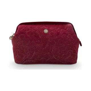 Pip Studio - Cooper - Quiltey Days - Make-up Tas - Toilettas - Rood - Fluweel / Polyester - Beauty Case - Dames - 30x13, 8x20, 7cm