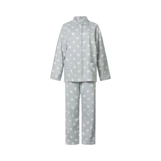 Lunatex - Klassieke Dames Pyjama 641777 Met Doorknoop - Flanel - Grijs - Maat Xxl