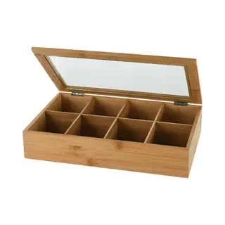 Natura Punto Bamboe Theezakjesdoos, Met Deksel En 8 Vakjes, Accessoires Voor Thee, Bruin