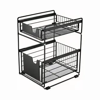 Botc Gootsteenkast Organizer - Keukenkast Organizer - Aanrecht Organizer - Dubbel Uitschuifbaar - Aanrecht - Lade - Zwart