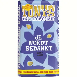 Chocolade Tony's Chocolonely - Je Wordt Bedankt Chocolade Reep Melk Karamel Biscuit - Gifting Bar