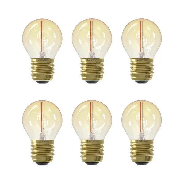 Ledvion - 6x E27 Led Lampe, 1W, 2100K, 50 Lumen, Dimmbar, Vintage-Filament, Kugelform, Transparent, Gold thumbnail