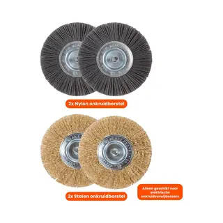 Kibani Universele Borstelset Voor Elektrische Onkruidborstel - Set Van 2 - Onkruidverwijderaar - Onkruidverdelger - Stalen En Nylon Borstel - 11cm -