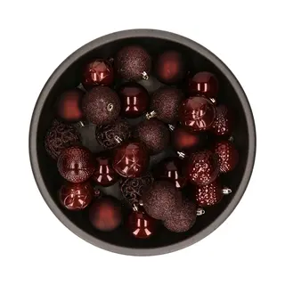 Kerstballen - 37x Stuks - Mahonie Bruin - 6 Cm - Kunststof