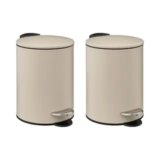5Five Kleine Pedaalemmer - 2x - Metaal - Beige - 3L - 16 X 25 Cm - Badkamer - Badkamer/toilet