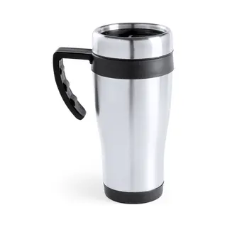 Warmhoudbeker/thermos Isoleer Koffiebeker/mok - Rvs - Zilver/zwart - 450 Ml - Reisbeker
