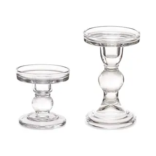 Giftdecor Kaarsen Kandelaar Set Van Decoratief Glas - Voor Stompkaarsen - 14 En 9 Cm In Hoogte