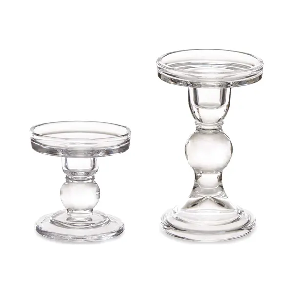 Giftdecor Kaarsen Kandelaar Set Van Decoratief Glas - Voor Stompkaarsen - 14 En 9 Cm In Hoogte thumbnail