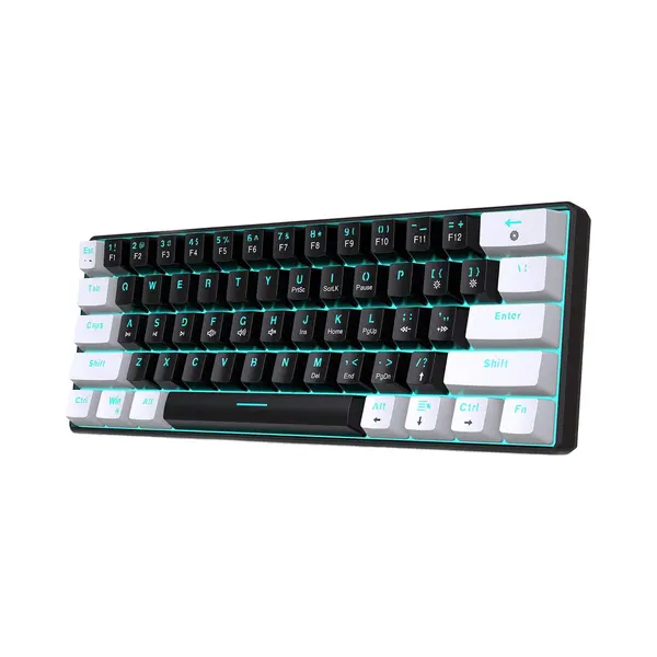 Hxsj V900 - Wired Gaming Keyboard - Mechanisch - Rgb - Blauer Schalter - 61 Tasten - Qwerty-Tastaturen - Schwarz Weiß thumbnail