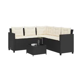 VidaXL Tuinbank Met Tafel En Kussens L-vormig Poly Rattan Zwart