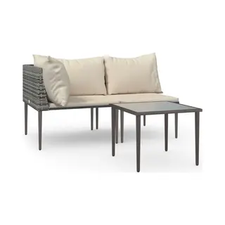 VidaXL - 3-delige - Loungeset - Met - Kussens - Poly - Rattan - Grijs