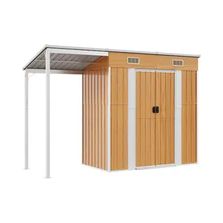 VidaXL - Tuinschuur - Met - Verlengd - Dak - 277x107x181 - Cm - Staal - Lichtbruin