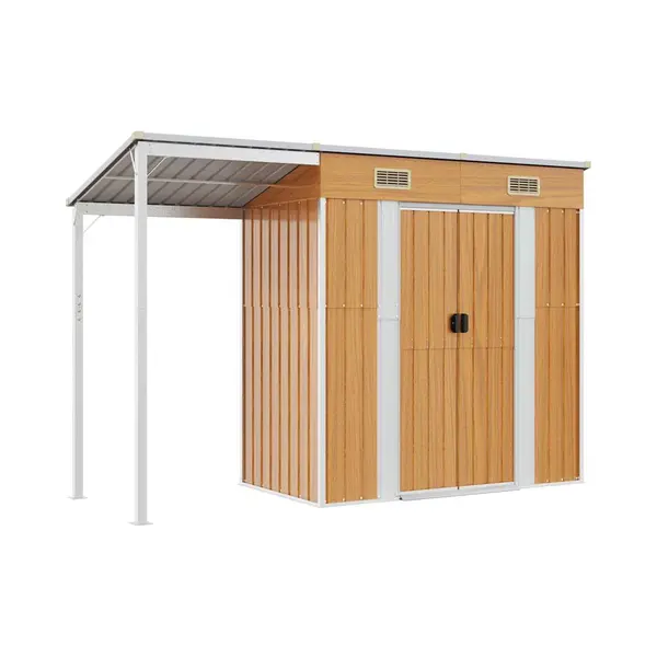 Garden Shed With Extended Roof Light Brown 277x107x181cm Steel Vidaxl thumbnail