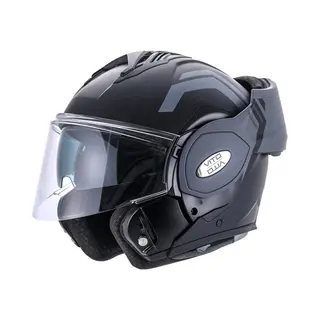 Vito Reverse Systeemhelm - Motorhelm En Scooterhelm Met Opklapbaar Kinstuk En Zonnevizier - Zwart / Grijze Helm Voor Scooter, Motor En Brommer - Voor