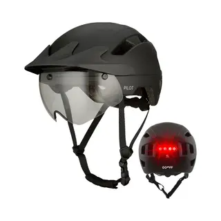 Gooff® Pilot 4-in-1 Snorfiets Helm Met Verlichting En Vizier - Speed Pedelec Fietshelm Voor Volwassenen - Nta 8776 - Snorscooter Helm Met Led Licht -