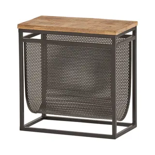 Meubelplaats Tijdschriftenhouder Met Mandje Mangohout - 44x24x44 Cm - Naturel - Lectuurbak - Magazineholder - Tijdschriftenrek - Bijzettafel - Krantenbak