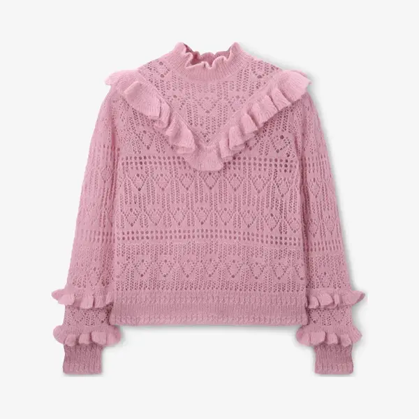 Sissy-Boy Roze Ajour Trui Met Ruffles thumbnail
