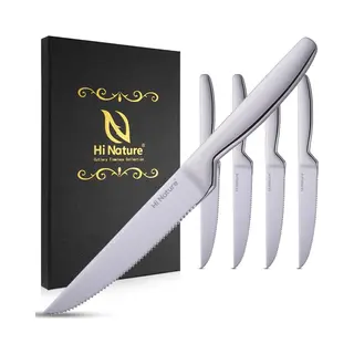 Hi Nature™ Steakmessen - Messenset Rvs - 4x Vaatwasserbestendig 22cm - Zilver (4 Stuks)