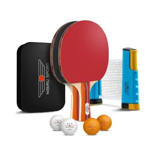 Nibiru Sport Tafeltennis Set Met 2 Houten Batjes, 4 Pingpongballen En 1 Tafeltennis Net - Inclusief Opbergtas - Ping Pong Set Voor Binnen En Buiten -