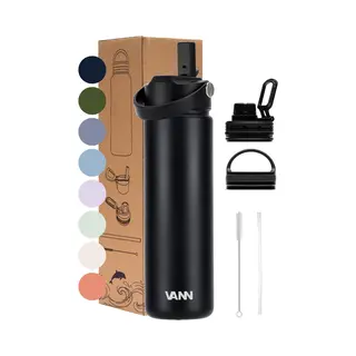 Vann Trinkflasche 650ML Mit Strohhalm - Thermosflasche Isoliert [24h Kalt, 12h Warm] - Trinkflasche Edelstahl Ideal Als Wasserflasche [Sport,