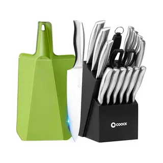 Coock – 17-Teiliges Premium Messerset Mit Messerblock & Faltbarem Schneidebrett – Bpa- & Pfas-frei – Edelstahl Küchenmesser Mit Schere &