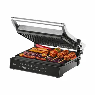 Olvy Contactgrill Pro - Uitneembare Pfas-vrije Platen - 180º Uitklapbaar - Vaatwasserbestendig - Met Temperatuurregeling - Panini - Croque Monsieur